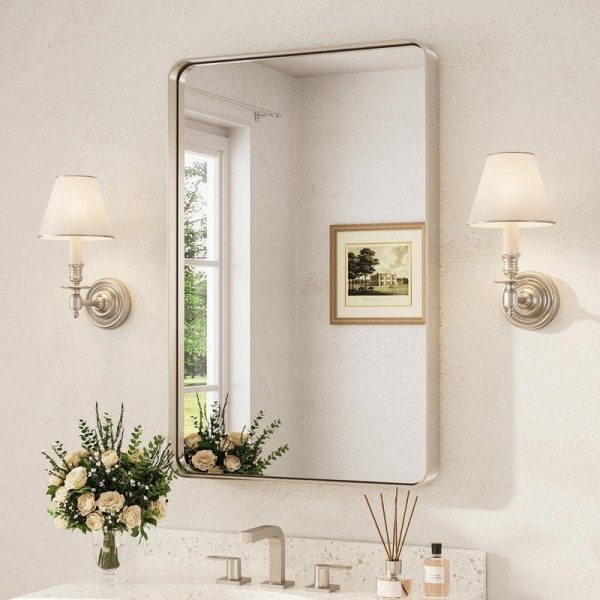 KeonJinn 24x36 Modern Rectangular Brushed Nickel Aluminum Framed Mirror