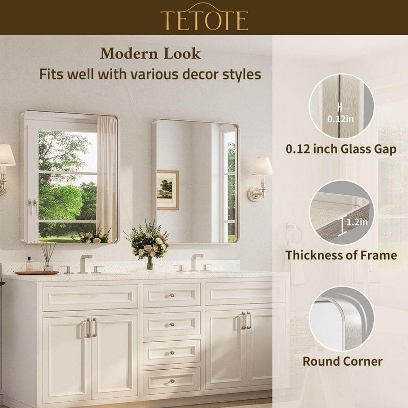 KeonJinn 24x36 Modern Rectangular Brushed Nickel Aluminum Framed Mirror - Image 3