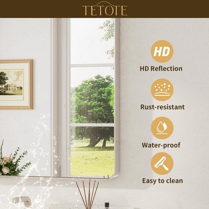 KeonJinn 24x36 Modern Rectangular Brushed Nickel Aluminum Framed Mirror - Image 6