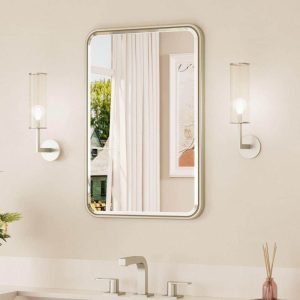 KeonJinn 16x24 Beveled Edge Rectangular Framed Bathroom Mirror Brushed Nickel
