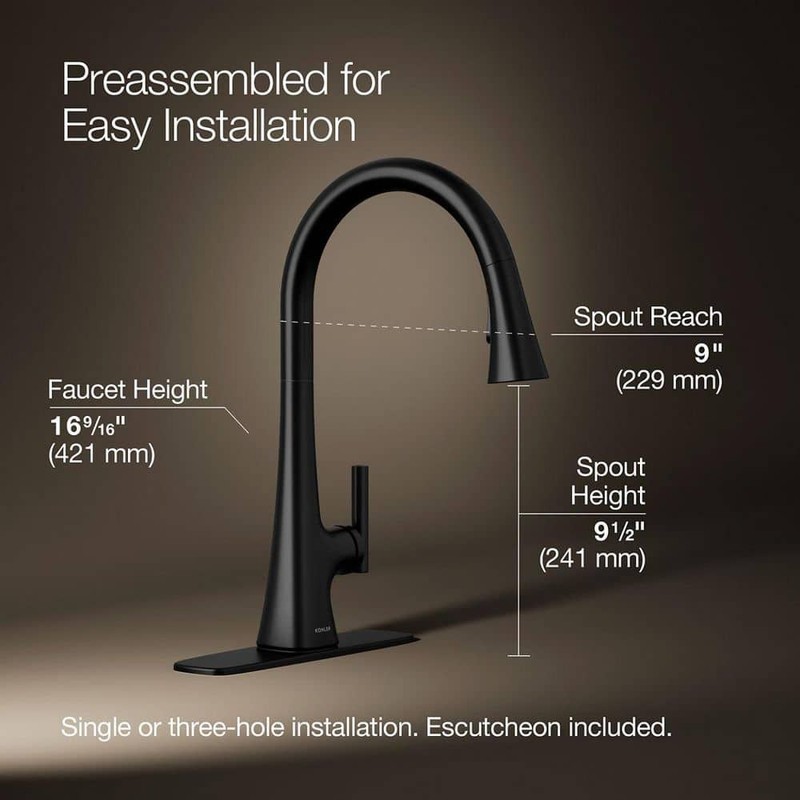 KOHLER Conti Single Handle Pull Down Sprayer Kitchen Faucet in Matte Black - Image 3