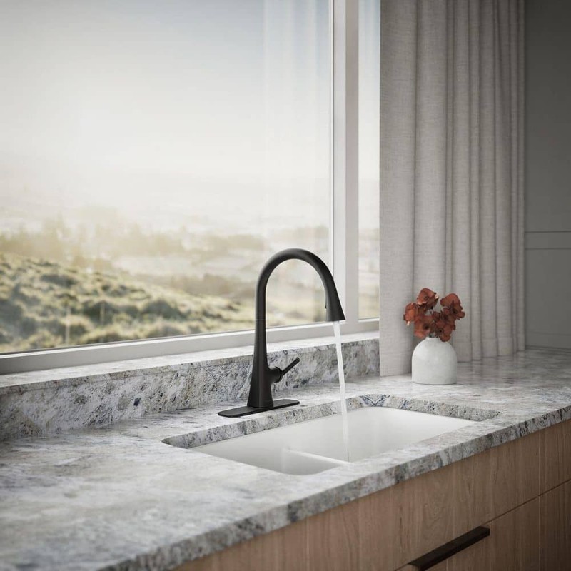 KOHLER Conti Single Handle Pull Down Sprayer Kitchen Faucet in Matte Black - Image 4