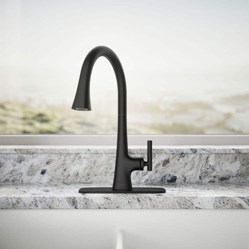 KOHLER Conti Single Handle Pull Down Sprayer Kitchen Faucet in Matte Black - Image 5