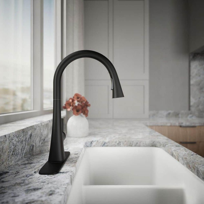 KOHLER Conti Single Handle Pull Down Sprayer Kitchen Faucet in Matte Black - Image 7