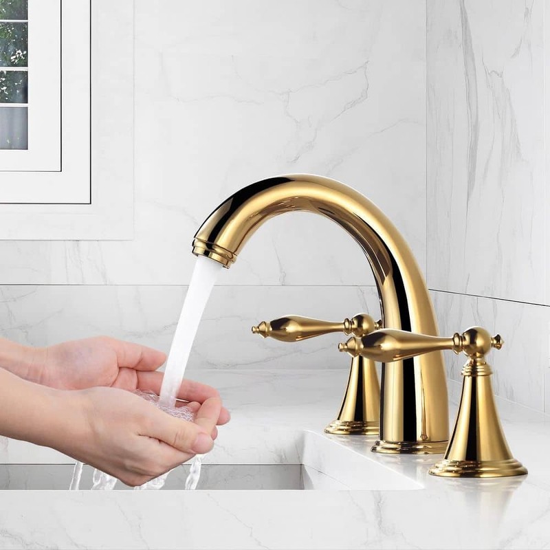 AKLFGN 8 in. Widespread Bathroom Faucet 3-Hole Sink Faucet Polish Gold