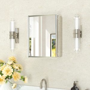KeonJinn 14" W x 18" H Aluminum Medicine Cabinet with Mirror Brushed Nickel