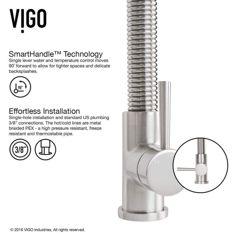 VIGO Edison Pull-Down Sprayer Kitchen Faucet Set Stainless Steel - Image 7