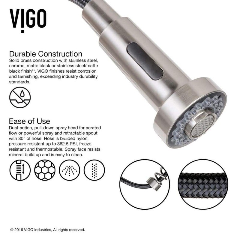 VIGO Edison Pull-Down Sprayer Kitchen Faucet Set Stainless Steel - Image 8
