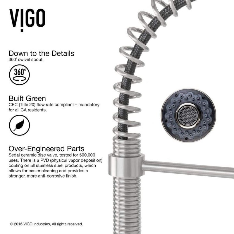 VIGO Edison Pull-Down Sprayer Kitchen Faucet Set Stainless Steel - Image 9