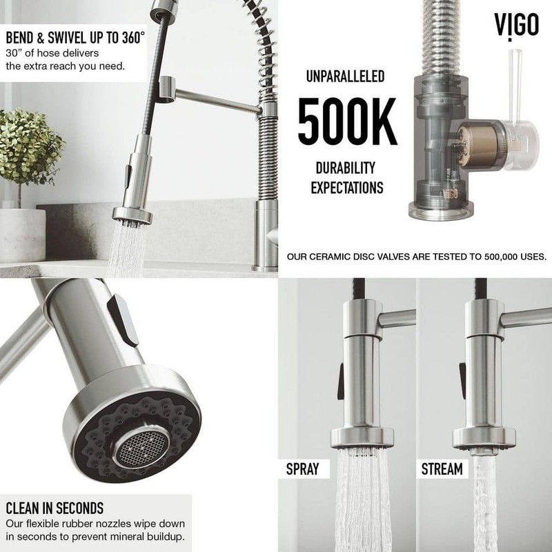 VIGO Edison Pull-Down Sprayer Kitchen Faucet Set Stainless Steel - Image 11