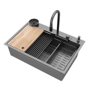 FUFU&GAGA 33.2 in. Drop-in Single Bowl Matte Black 304 Stainless Steel Sink