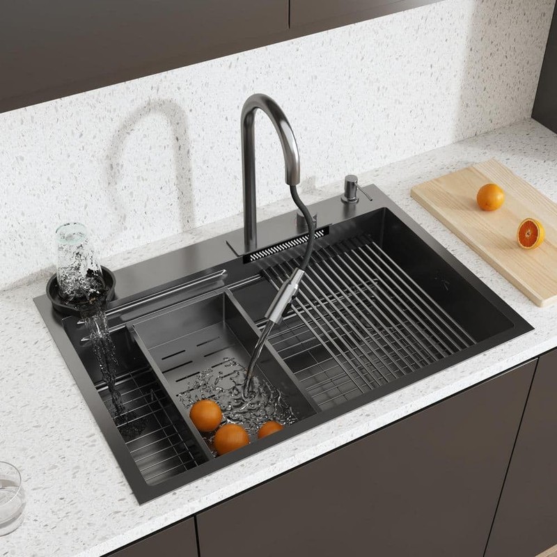 FUFU&GAGA 33.2 in. Drop-in Single Bowl Matte Black 304 Stainless Steel Sink - Image 2