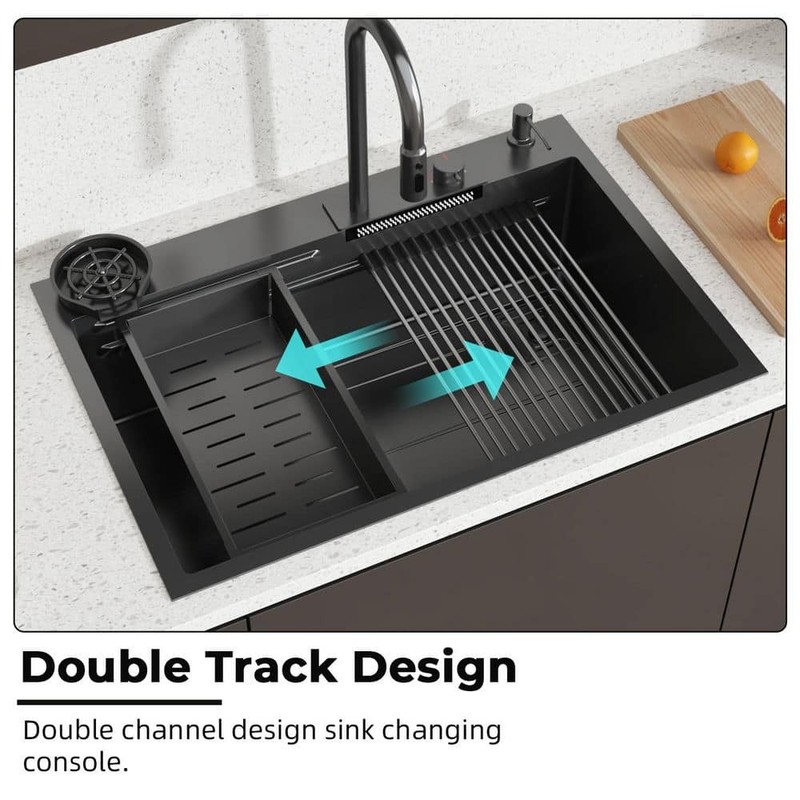 FUFU&GAGA 33.2 in. Drop-in Single Bowl Matte Black 304 Stainless Steel Sink - Image 10
