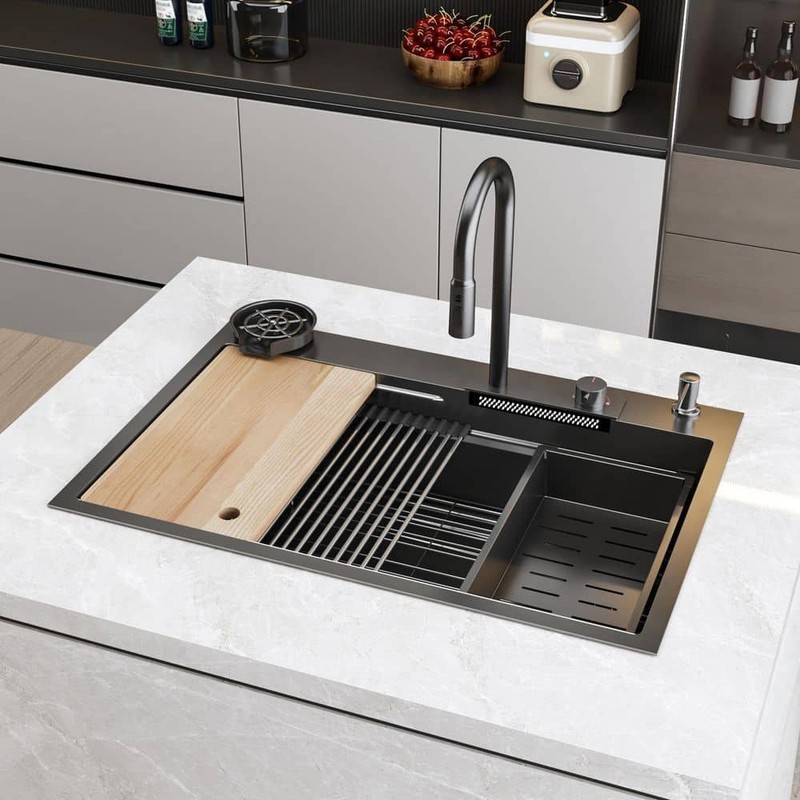 FUFU&GAGA 33.2 in. Drop-in Single Bowl Matte Black 304 Stainless Steel Sink - Image 11