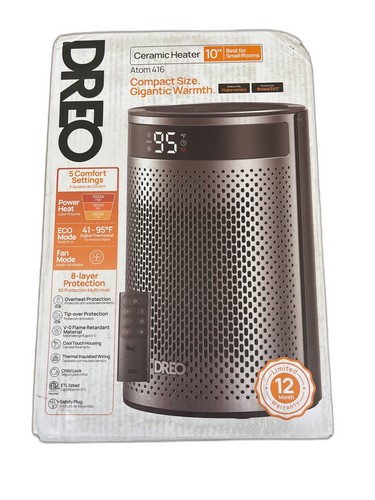 DREO 1500W 9.84 in. Portable Ceramic Electric Convection Space Heater, Silver - Image 8
