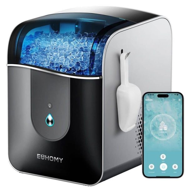 EUHOMY 9 in. 40 lb/24H Nugget Portable Ice Maker Black APP Control Self-Cleaning