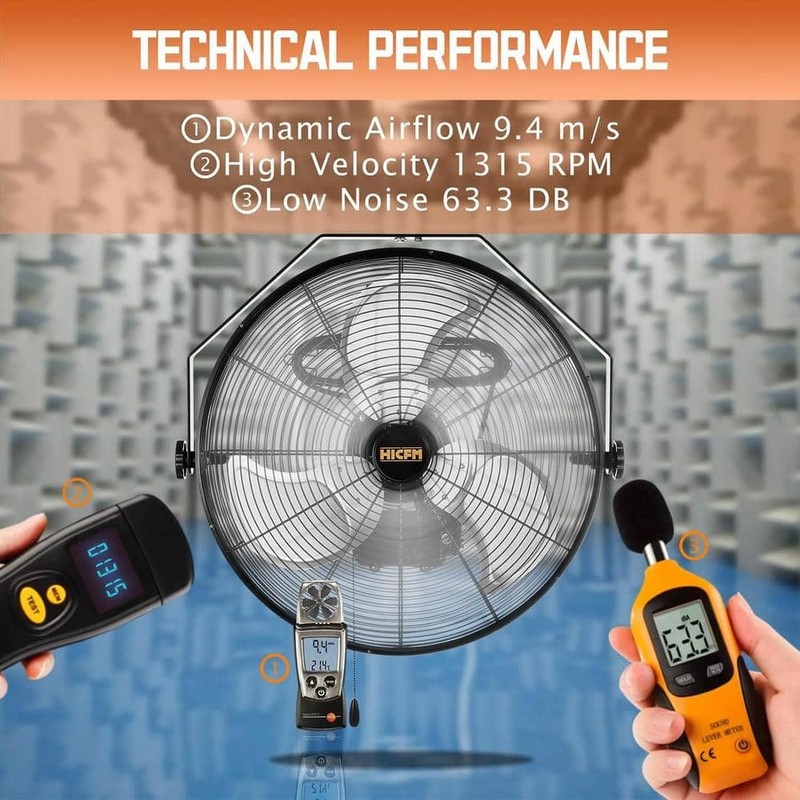 Edendirect 20" 3-Speed Oscillating High Velocity Wall Mount Fan Yellow GFCI Plug - Image 4