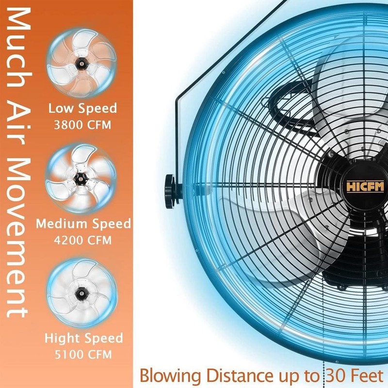 Edendirect 20" 3-Speed Oscillating High Velocity Wall Mount Fan Yellow GFCI Plug - Image 6