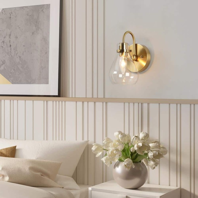 Uolfin Teardrop Brass Wall Sconce 1-Light Clear Glass Shade - Image 3