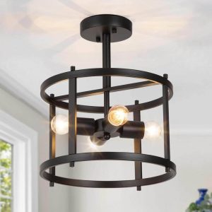 LNC Black Semi Flush Mount 4-Light Drum Farmhouse Ceiling Light Bronze