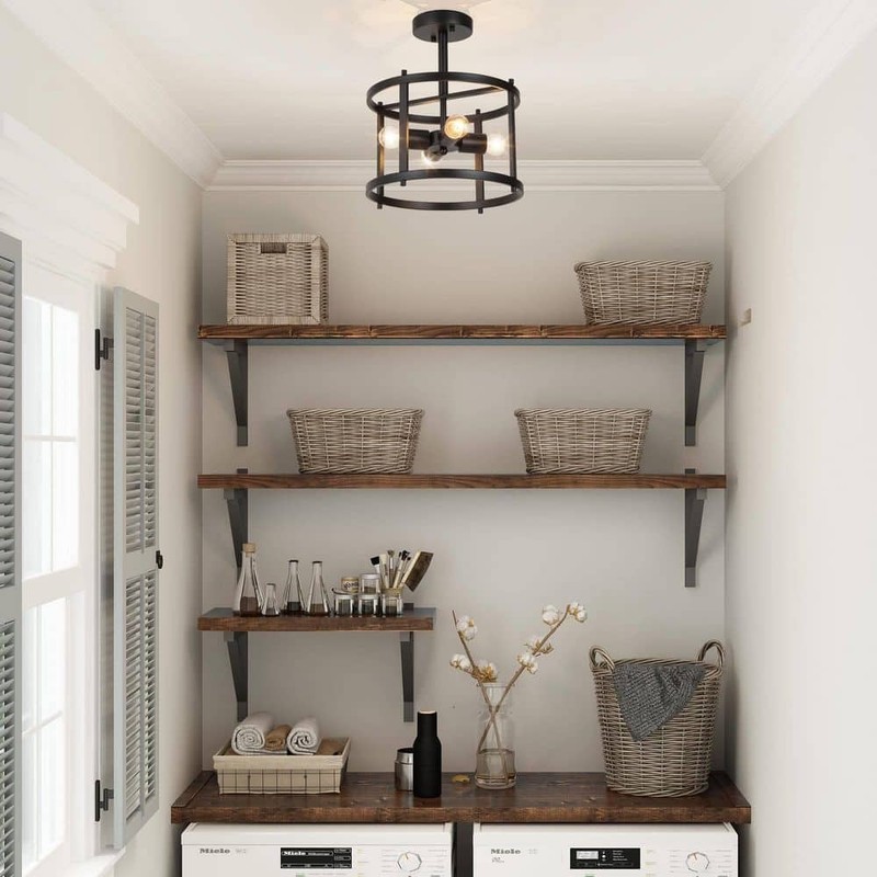 LNC Black Semi Flush Mount 4-Light Drum Farmhouse Ceiling Light Bronze - Image 4