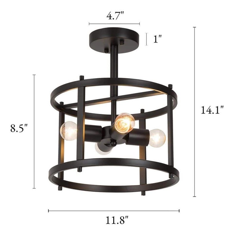 LNC Black Semi Flush Mount 4-Light Drum Farmhouse Ceiling Light Bronze - Image 5