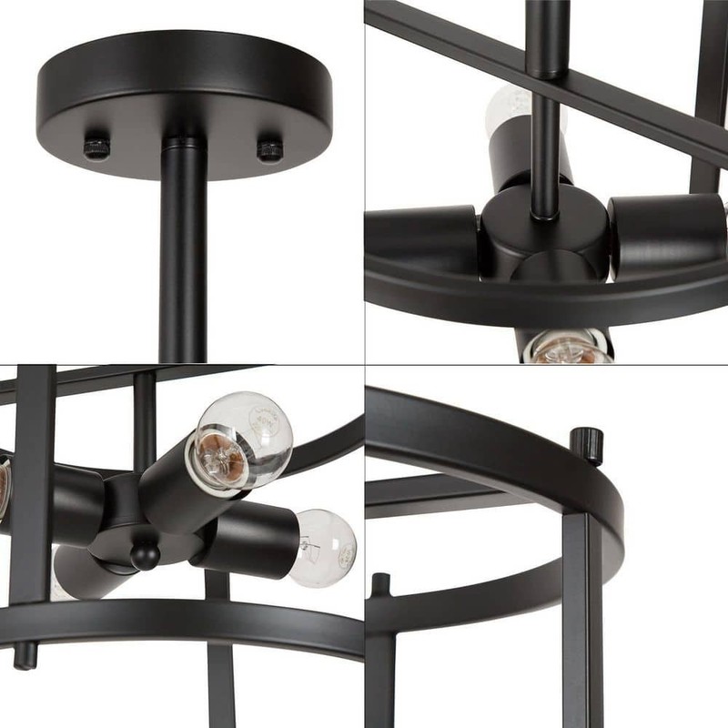 LNC Black Semi Flush Mount 4-Light Drum Farmhouse Ceiling Light Bronze - Image 6