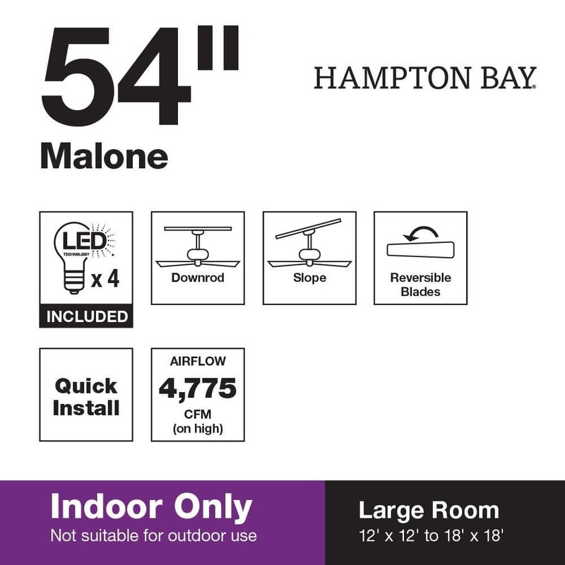 Hampton Bay Malone 54 in. LED Brushed Nickel Ceiling Fan with Light Kit - Image 3