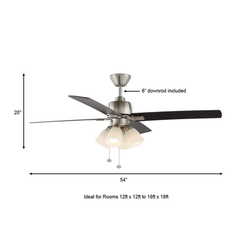 Hampton Bay Malone 54 in. LED Brushed Nickel Ceiling Fan with Light Kit - Image 4