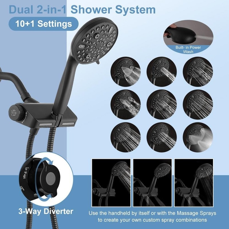 BWE Dual-Function Showerhead 10-Spray Wall Mount Handheld 1.8 GPM Matte Black - Image 2