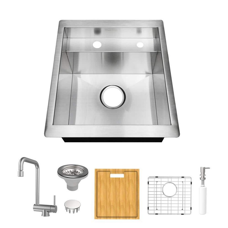 Glacier Bay 17 in. Undermount 18G Stainless Steel Single Bowl Bar Sink & Faucet