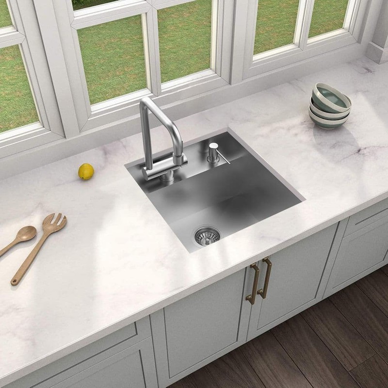 Glacier Bay 17 in. Undermount 18G Stainless Steel Single Bowl Bar Sink & Faucet - Image 2