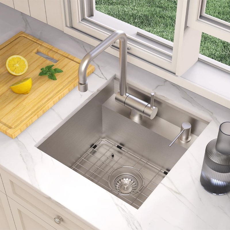 Glacier Bay 17 in. Undermount 18G Stainless Steel Single Bowl Bar Sink & Faucet - Image 3