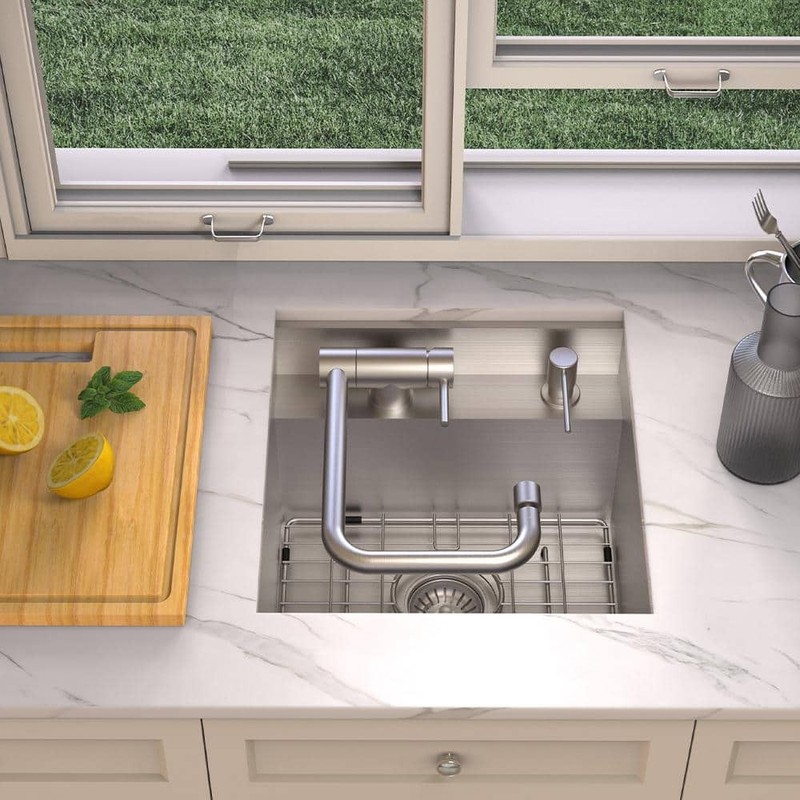 Glacier Bay 17 in. Undermount 18G Stainless Steel Single Bowl Bar Sink & Faucet - Image 4