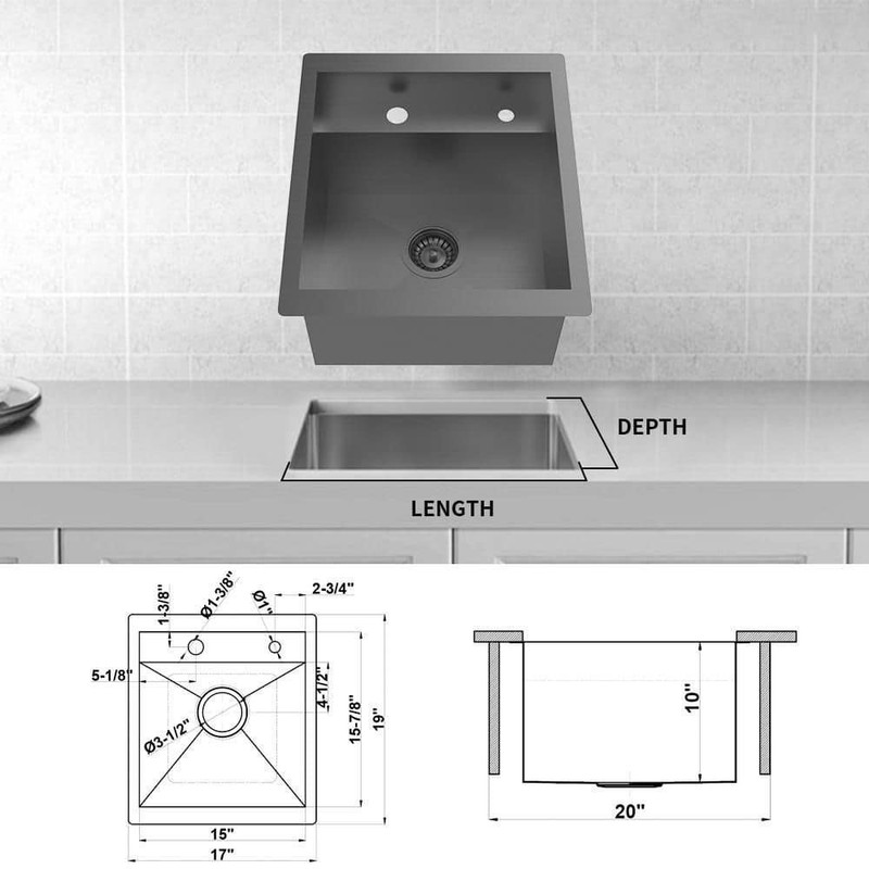 Glacier Bay 17 in. Undermount 18G Stainless Steel Single Bowl Bar Sink & Faucet - Image 7