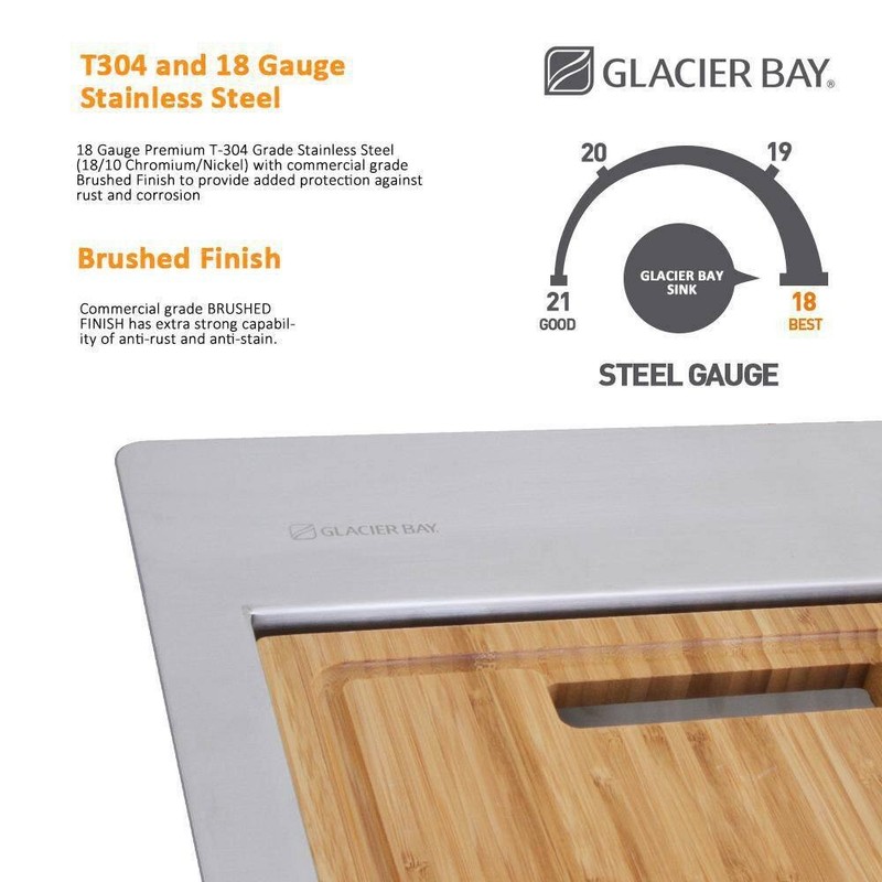 Glacier Bay 17 in. Undermount 18G Stainless Steel Single Bowl Bar Sink & Faucet - Image 9