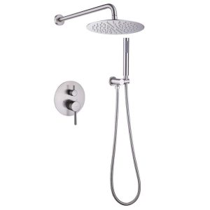 BWE 1-Handle 2-Spray Wall Mount Handheld Shower Head 2.5 GPM Brushed Nickel
