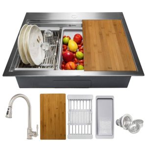 AKDY 25x22 in. Drop-in Stainless Steel Single Bowl Kitchen Sink with Faucet
