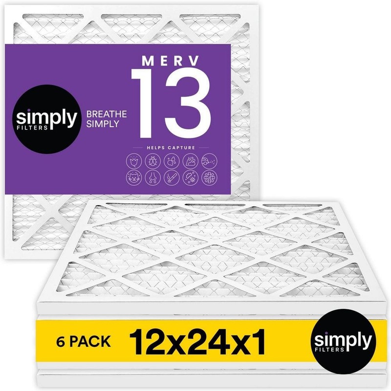 Simply 12x24x1 MERV 13 FPR 10 Pleated Furnace Air Filter 6-Pack