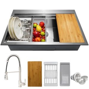 AKDY 33x22 in Stainless Steel Single Bowl Kitchen Sink w/ Faucet & Kit