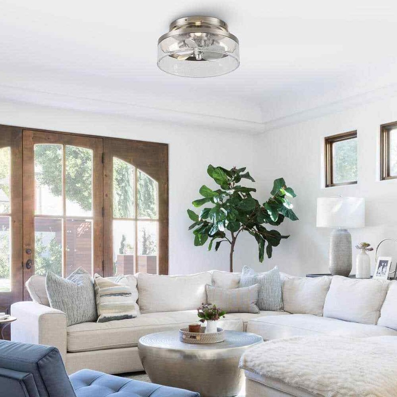 IHOMEadore 12.6 in. Indoor Stain Nickel Flush Mount Caged Ceiling Fan w/Remote - Image 2
