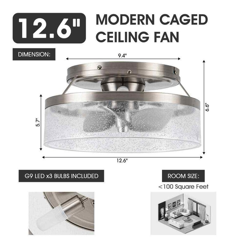 IHOMEadore 12.6 in. Indoor Stain Nickel Flush Mount Caged Ceiling Fan w/Remote - Image 3