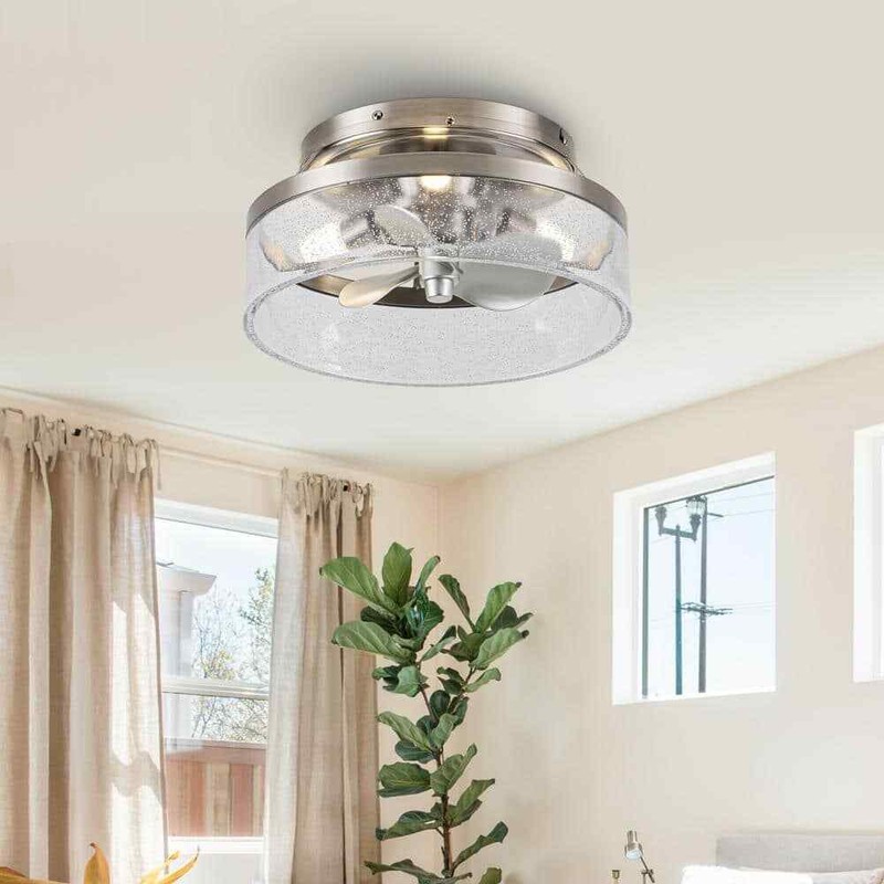 IHOMEadore 12.6 in. Indoor Stain Nickel Flush Mount Caged Ceiling Fan w/Remote - Image 4
