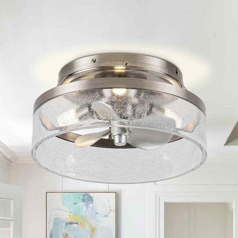 IHOMEadore 12.6 in. Indoor Stain Nickel Flush Mount Caged Ceiling Fan w/Remote - Image 5