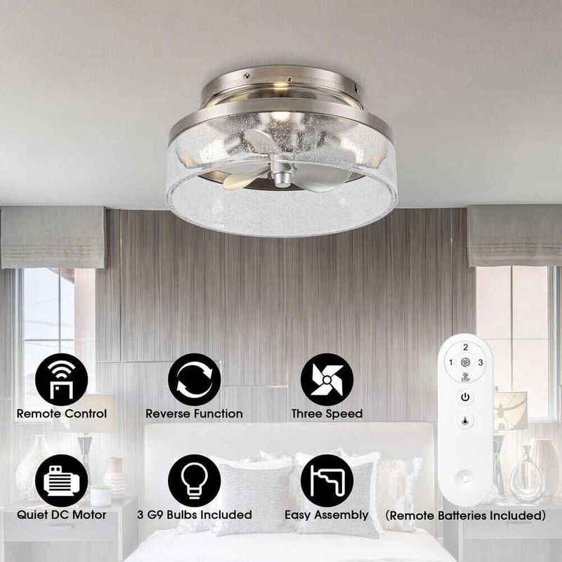 IHOMEadore 12.6 in. Indoor Stain Nickel Flush Mount Caged Ceiling Fan w/Remote - Image 6
