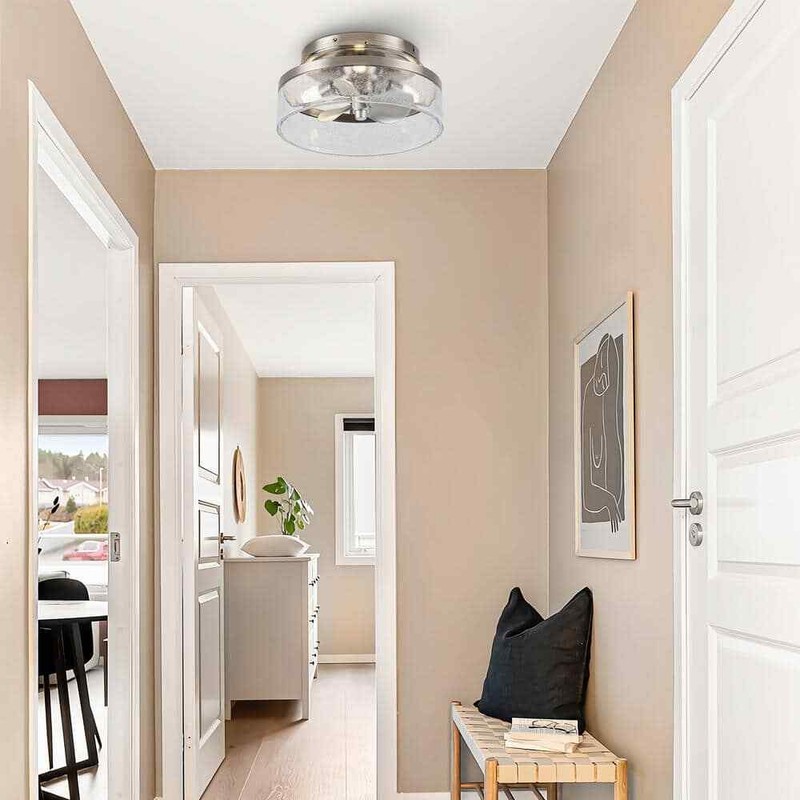 IHOMEadore 12.6 in. Indoor Stain Nickel Flush Mount Caged Ceiling Fan w/Remote - Image 7