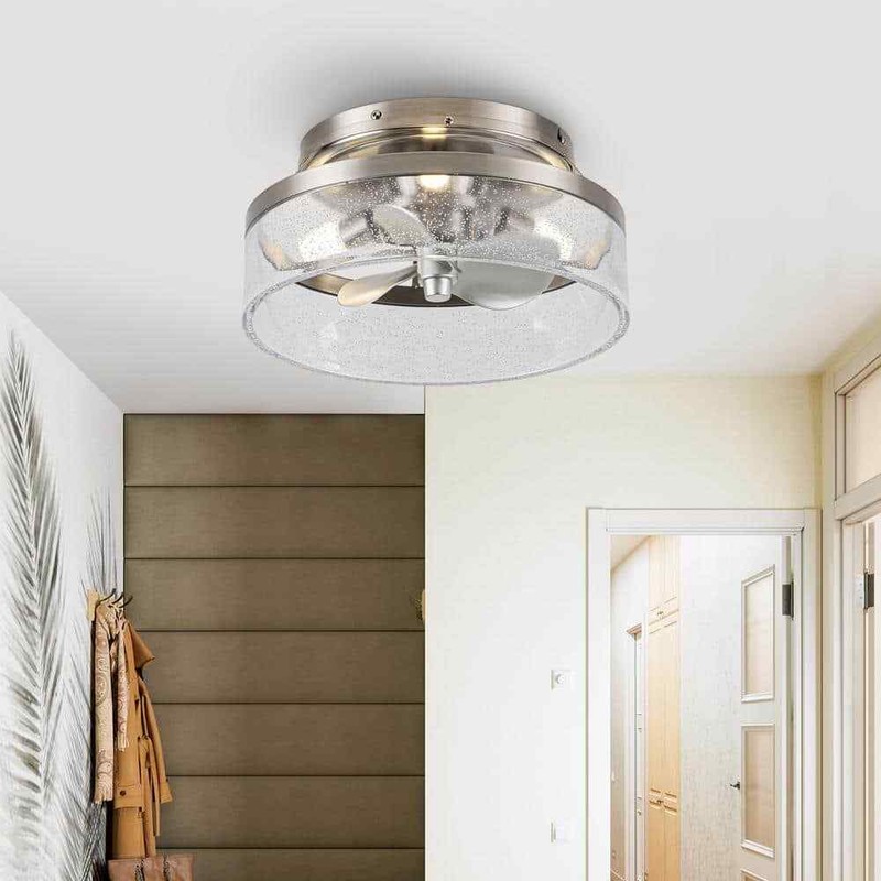 IHOMEadore 12.6 in. Indoor Stain Nickel Flush Mount Caged Ceiling Fan w/Remote - Image 8