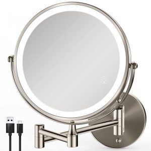 GQB 8.5" LED Wall Mount Makeup Mirror 3 Colors 1X/10X Magnification Nickel