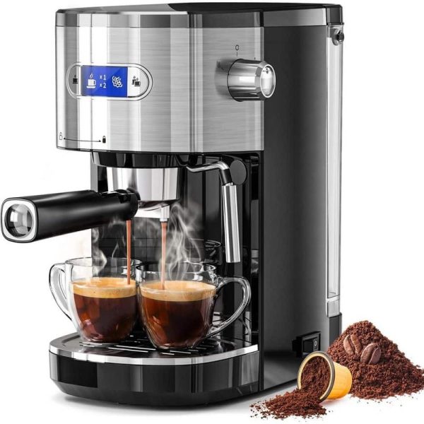 COWSAR 2 Cups Stainless Steel Coffee Maker with Milk Frother, 45 oz. Tank