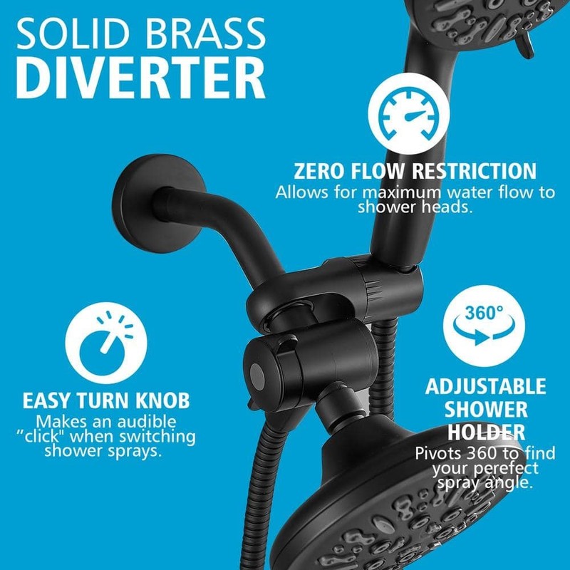 BWE 8-Spray Shower Faucet 1.8 GPM Pressure Balance Dual Heads Matte Black - Image 4